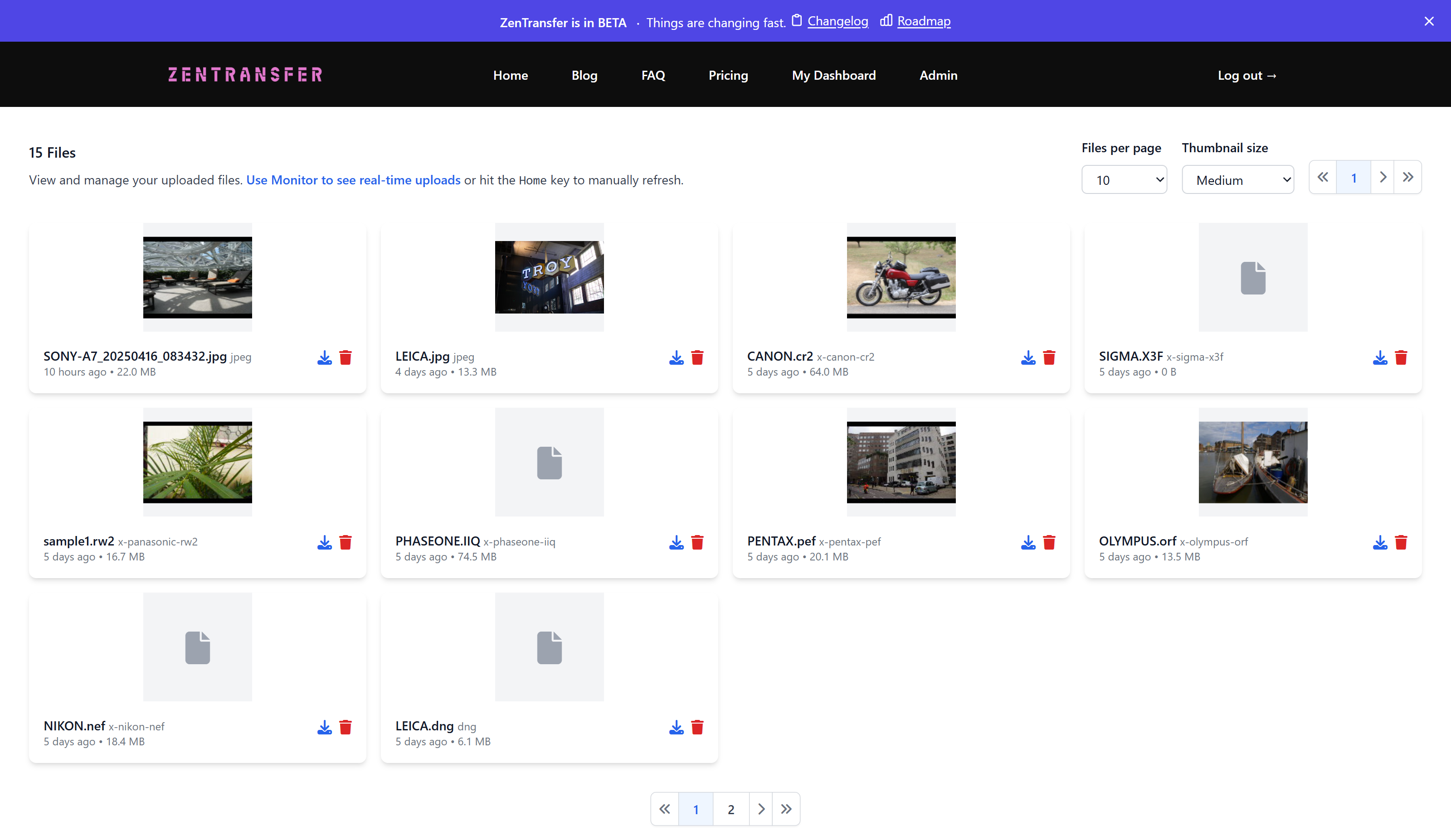 The Browser lets you see all files transferred within the last 24 hours
